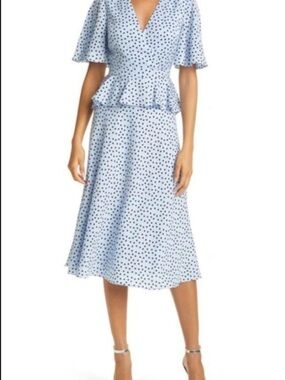 Ted Baker Mabel Dotty Light Blue Polka Dot Peplum Midi Dress